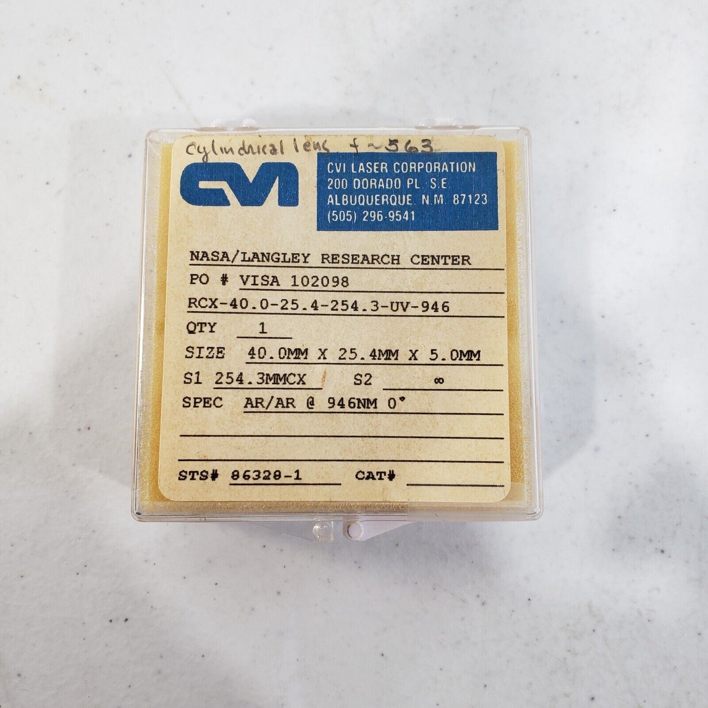 CVI Cylindrical Lens f=563mm RCX-40.0-25.4-254.3-UV-946