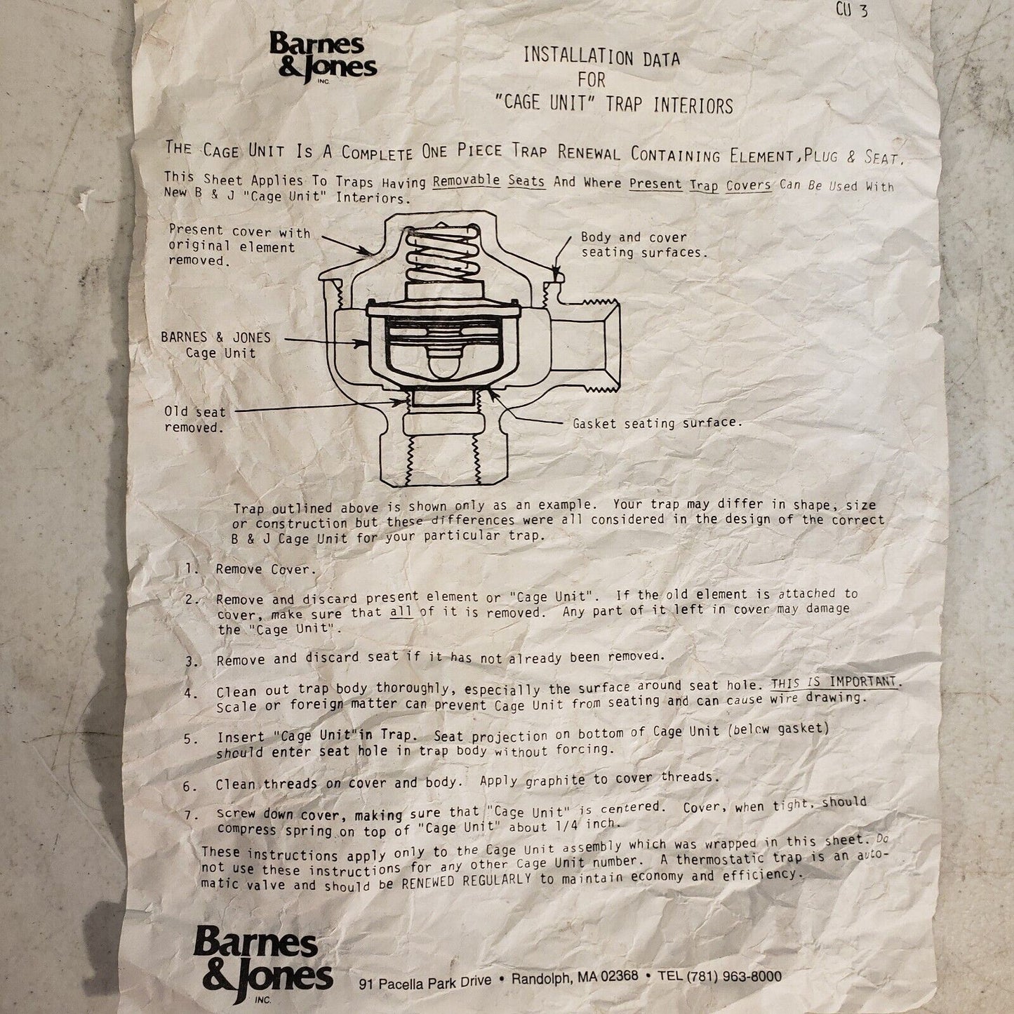 Barnes & Jones Steam Trap Interior 1764 Cage Unit Warren Webster Traps BD1025