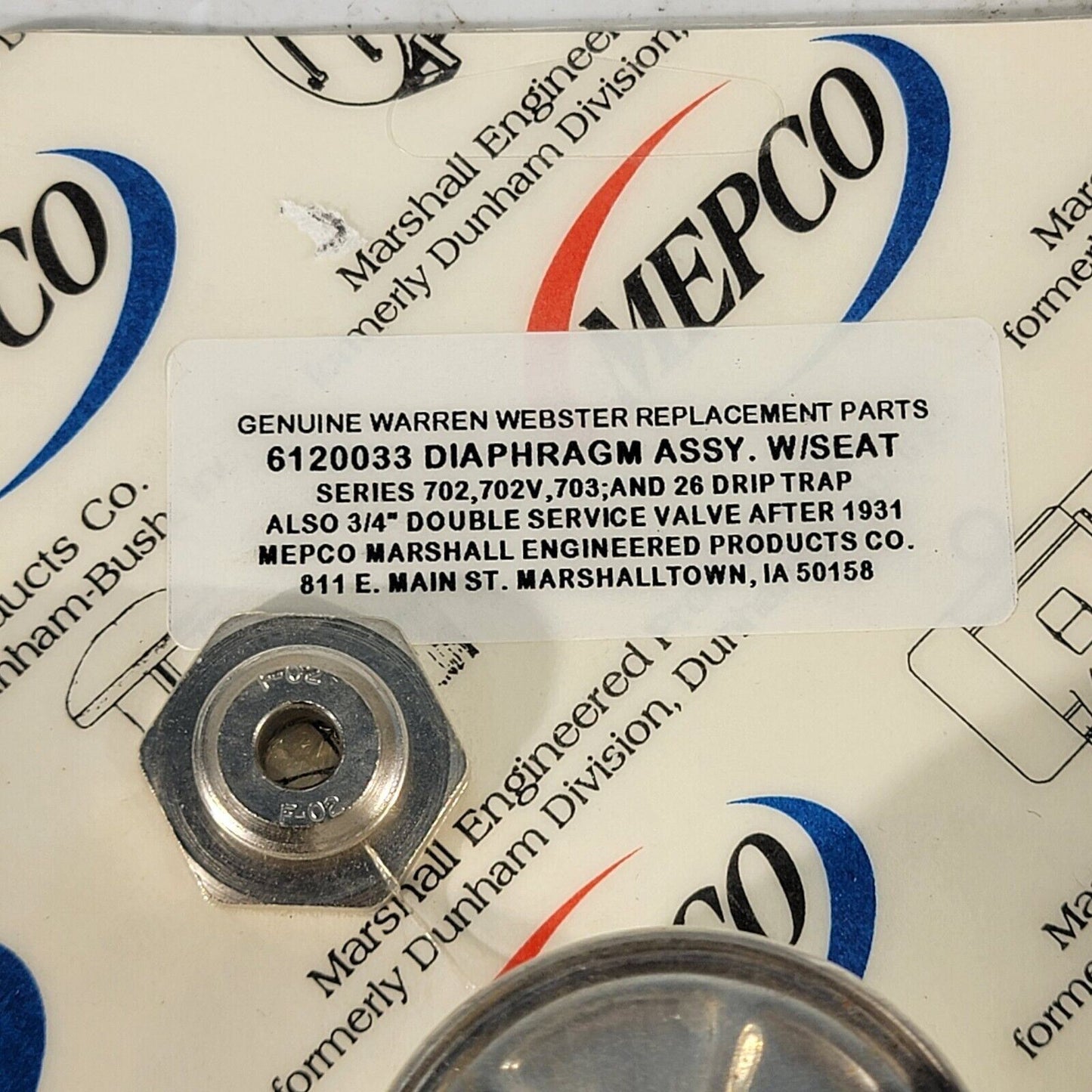 Mepco Genuine Warren Webster 6120033 Diaphragm Assembly w/ Seat 3/4"