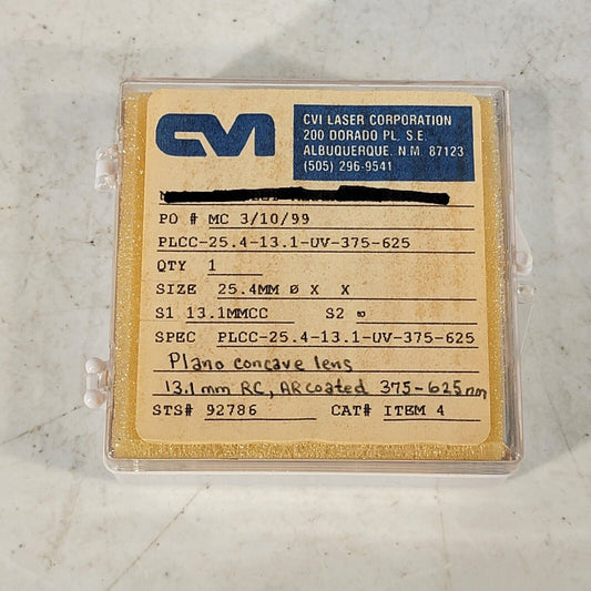 CVI Laser Plano Concave Lens 13.1mm RC AR Coated UV 375-625nm 1" OD