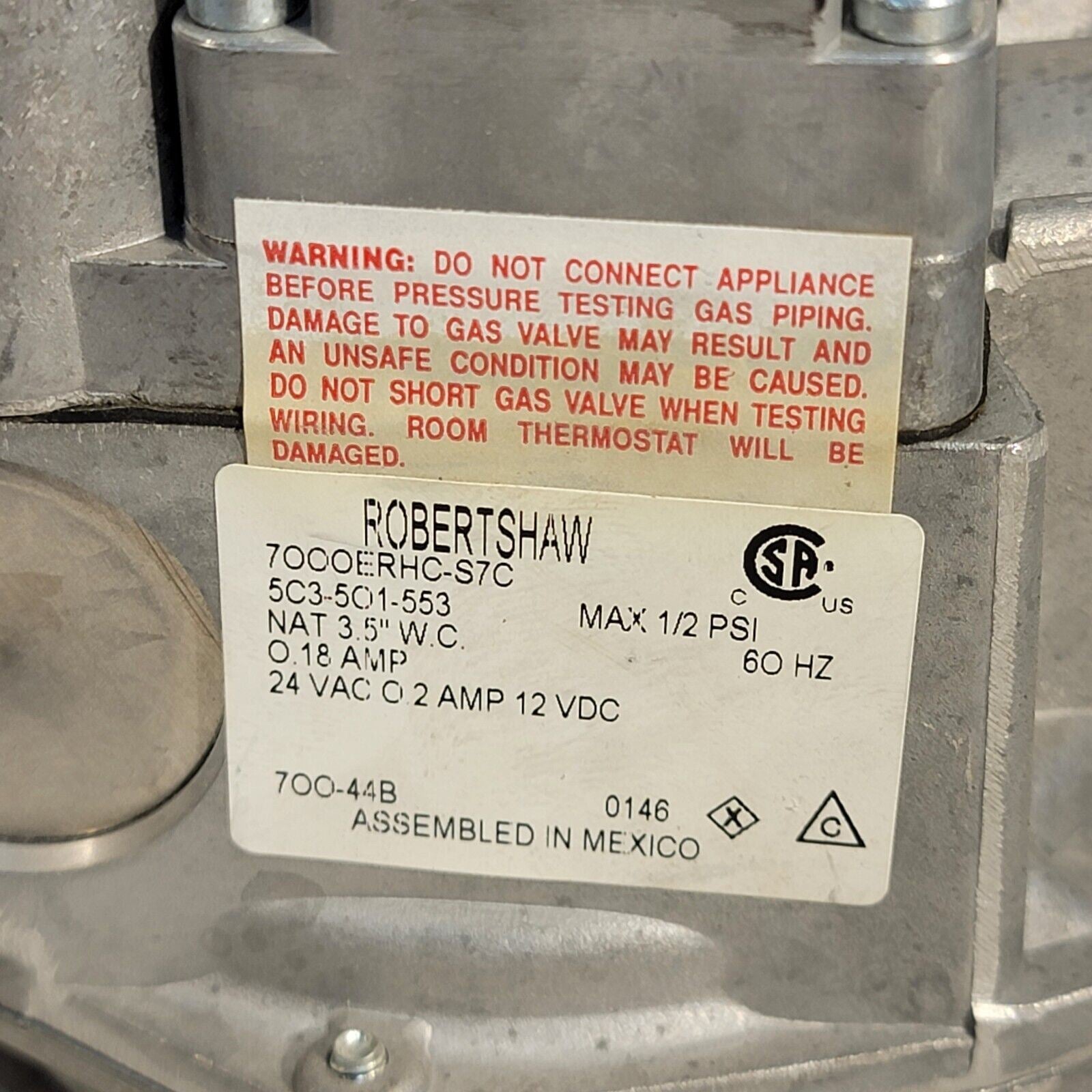 Robertshaw 700442 Gas Valve 1" in/1" out 7000ERHCS7C 24V Combination