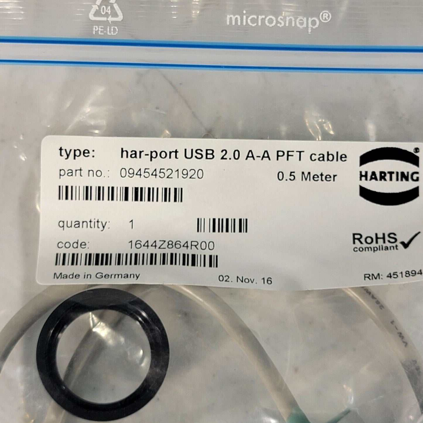 Harting Har-Port USB 2.0 A-A PFT Cable 09454521920