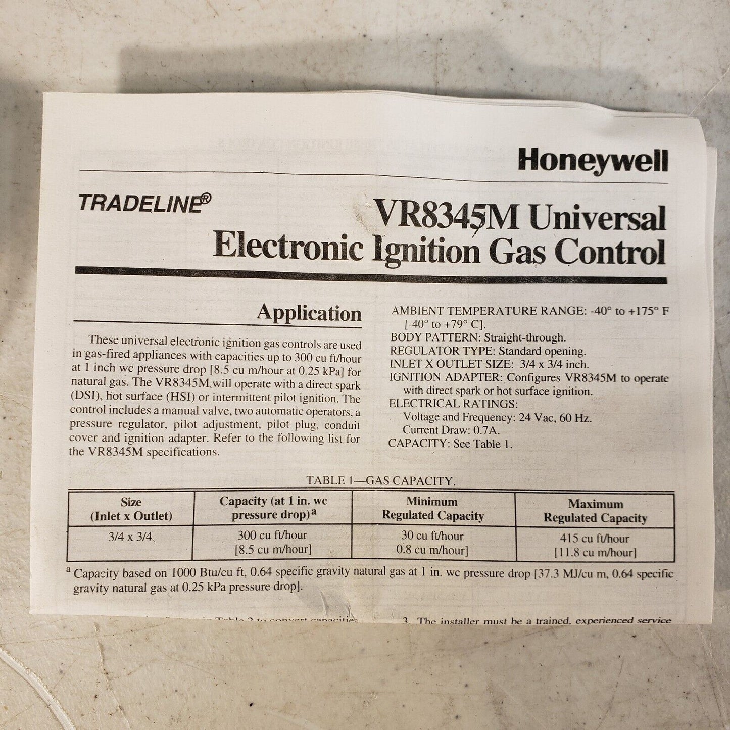 HONEYWELL Universal Electronic Ignition Gas Valve VR8345M w/ Kit