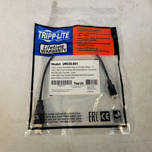 Tripp-Lite UR030-001 USB 2.0 Cable Reversible Male A To 5-Pin Mini-B Male 1 Foot