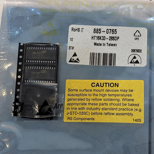 Lot of 2, Holtek HT16K33-28SOP, LED Driver 16-Segments, 5 V, 28-Pin SOP