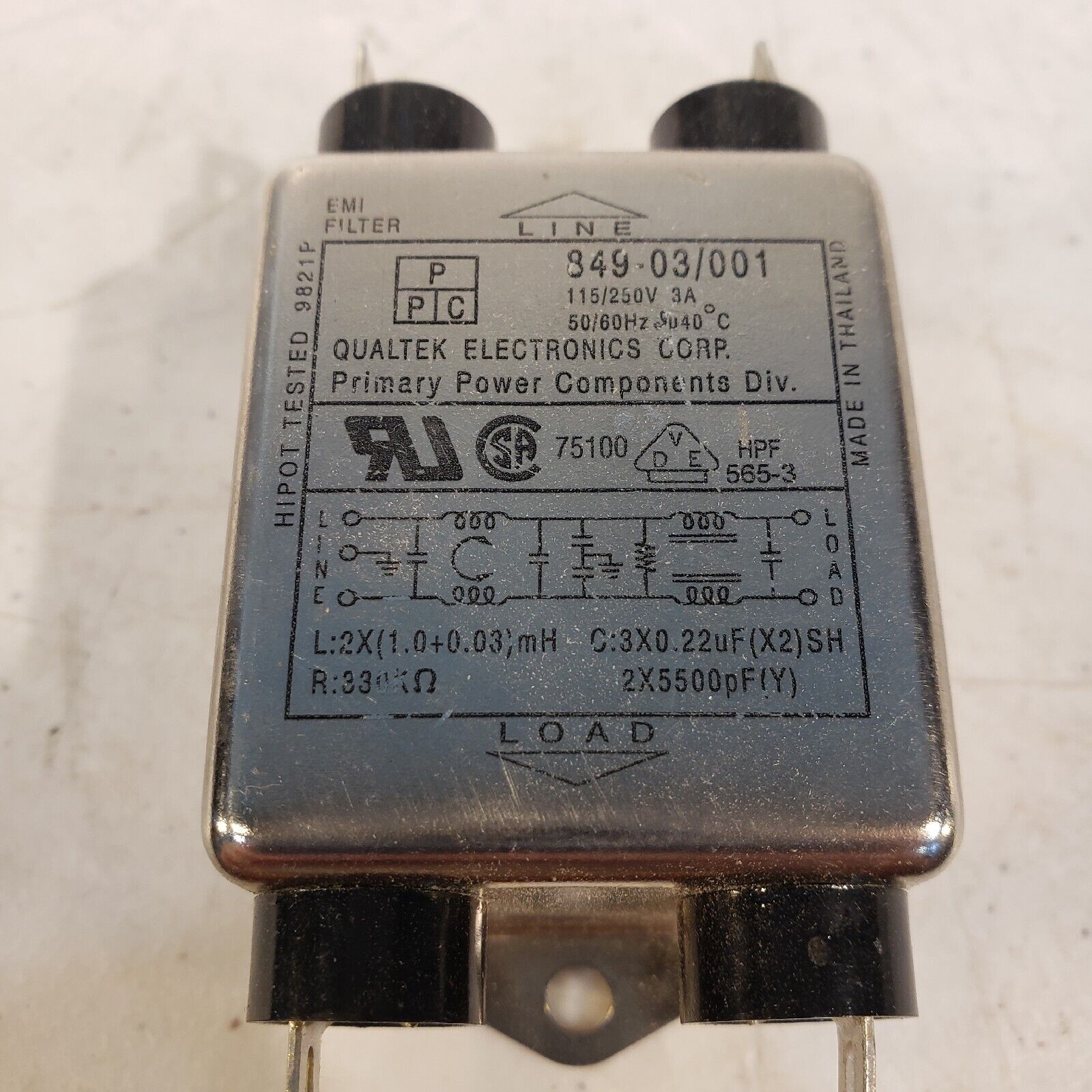 Qualtek 849-03/001 Two Stage EMI Line Filter 115 VAC/ 250 VAC, 3 A ...