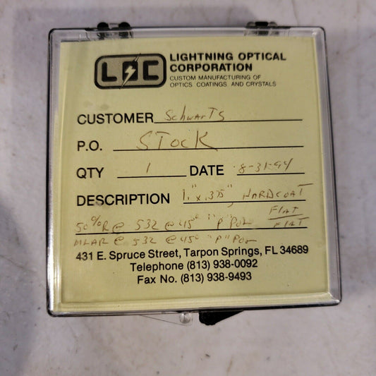 Optical 1" Dia Circular Light Bandpass Filter 50% R @ 532nm Flat/Flat