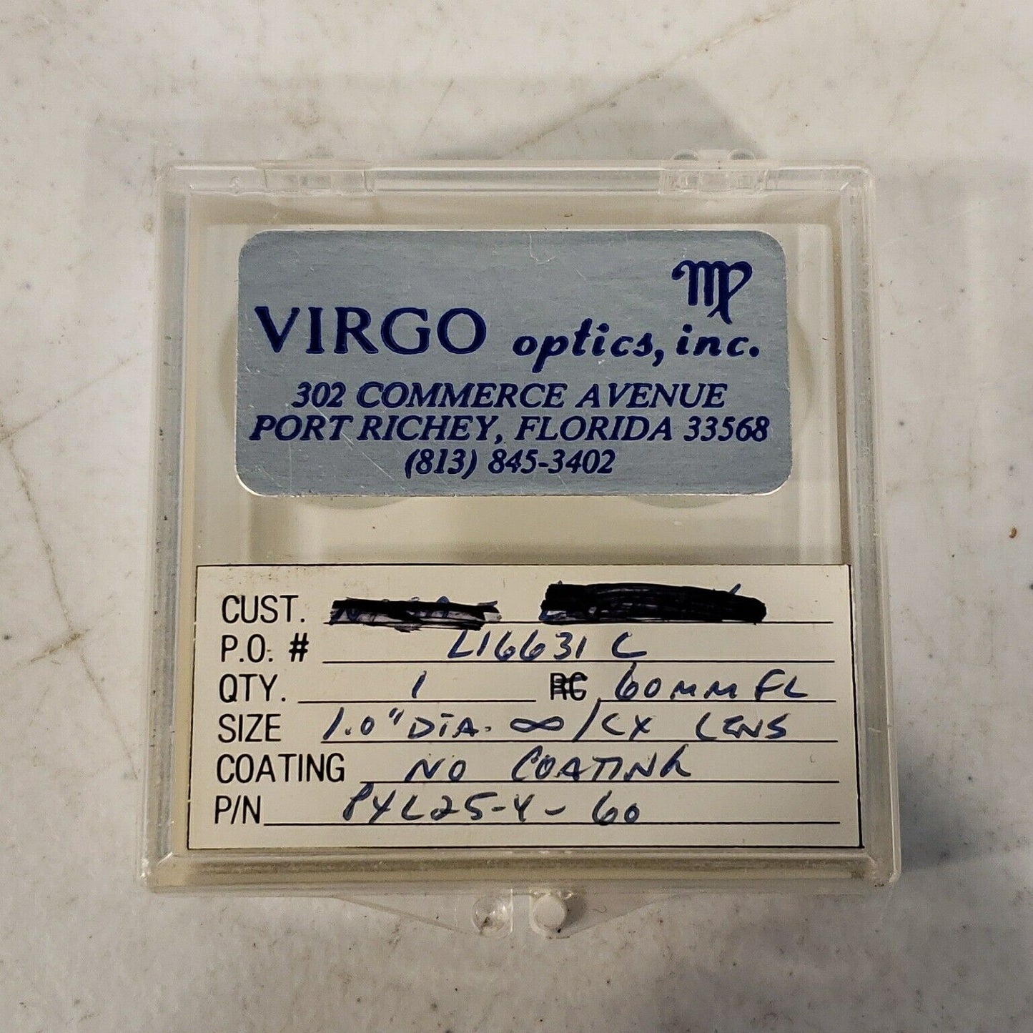 Virgo Optics 1" Dia 60mm Focal Length Spherical Lens No Coating