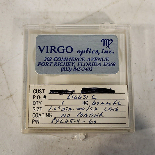 Virgo Optics 1" Dia 60mm Focal Length Spherical Lens No Coating