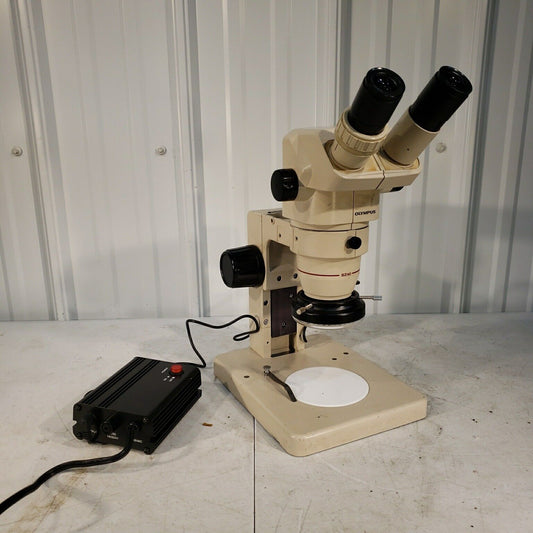 Olympus SZ40 Microscope with LED Ring Light, SZ-ST Stand, and 2x Eyepieces
