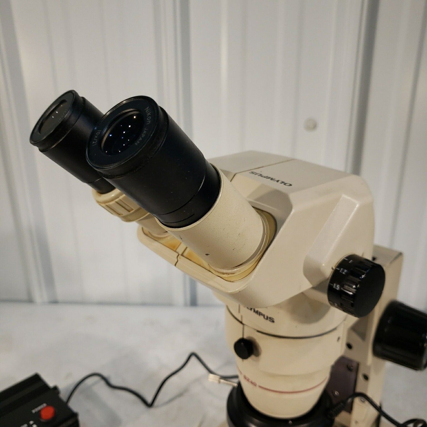 Olympus SZ40 Microscope with LED Ring Light, SZ-ST Stand, and 2x Eyepieces