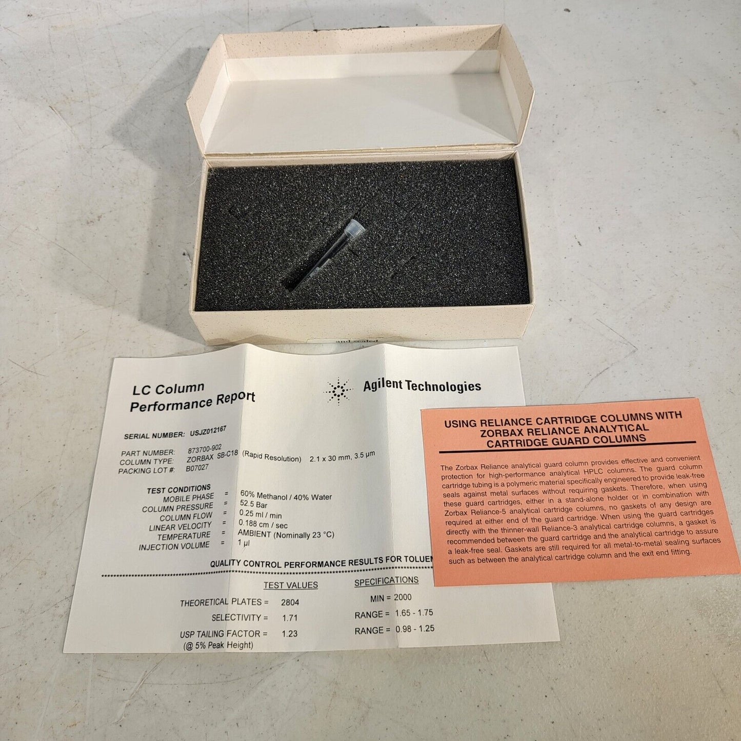 Agilent HPLC ZORBAX SB-C18 873700-902 Rapid Resolution Cartridge 2.1×30mm 3.5u