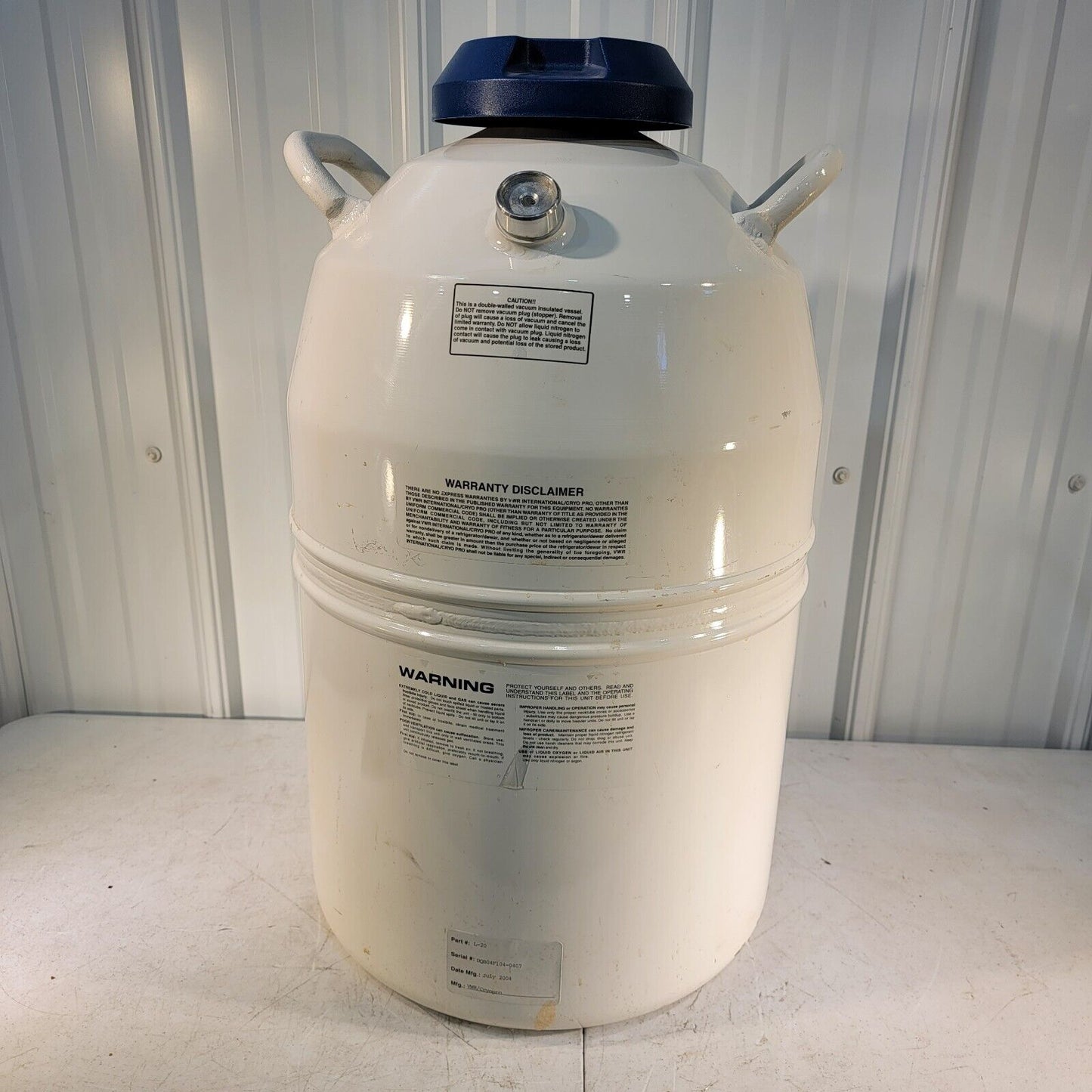 VWR CryoPro L-20 21 Liter Liquid Nitrogen Tank -NO CAP
