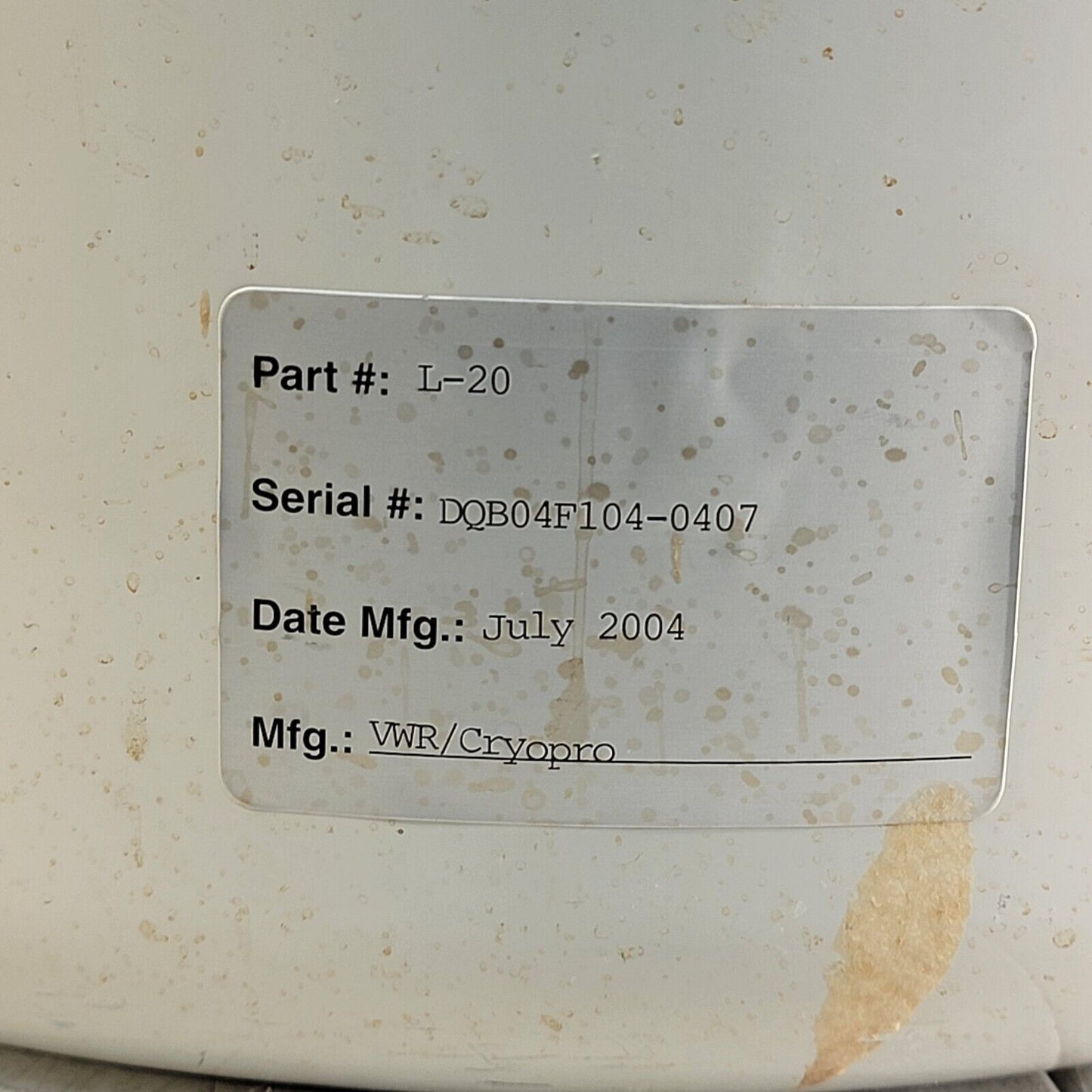 VWR CryoPro L-20 21 Liter Liquid Nitrogen Tank -NO CAP