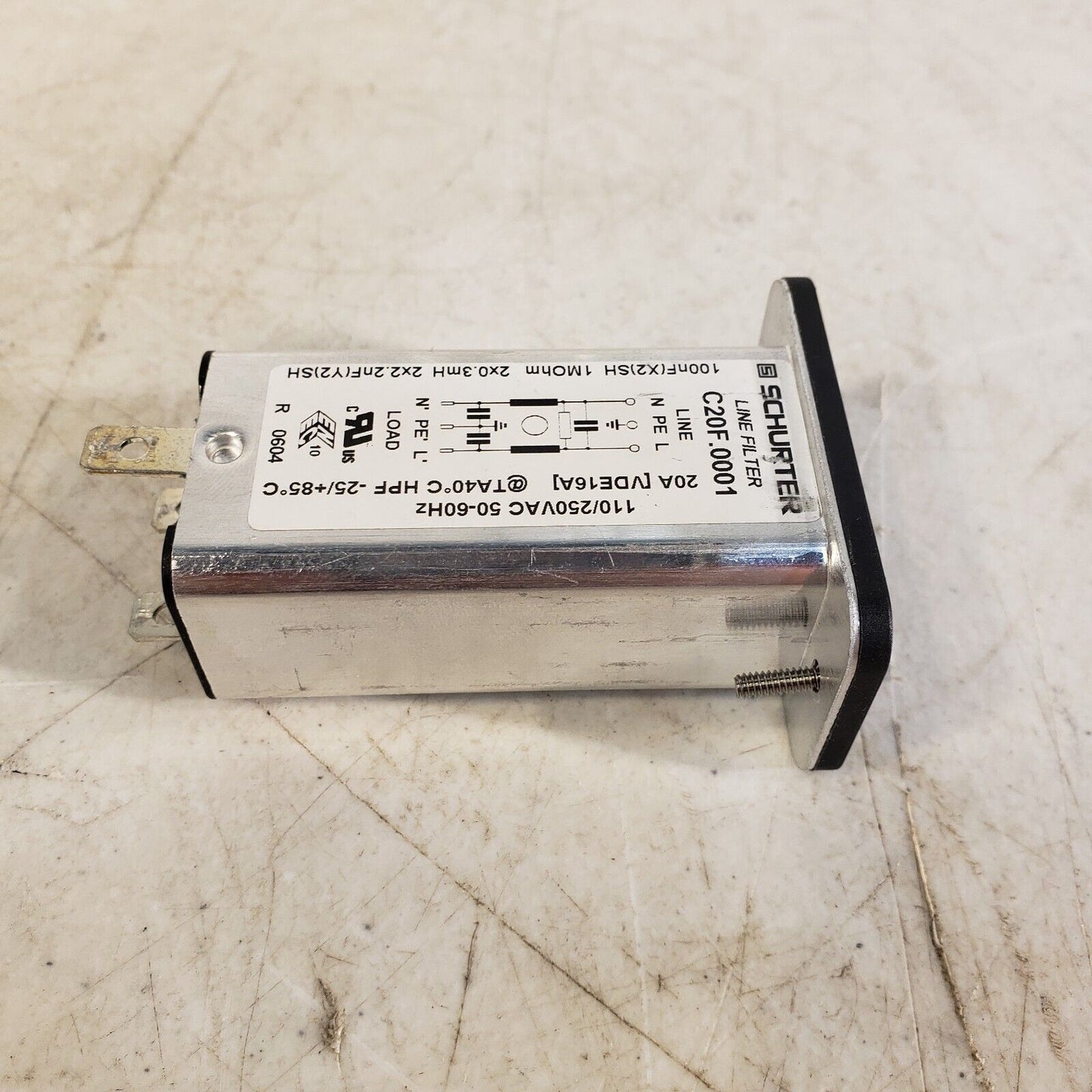 Schurter C20F.0001 Line Filter 110/250VAC 50-60Hz 20A 100nF 1MOhm
