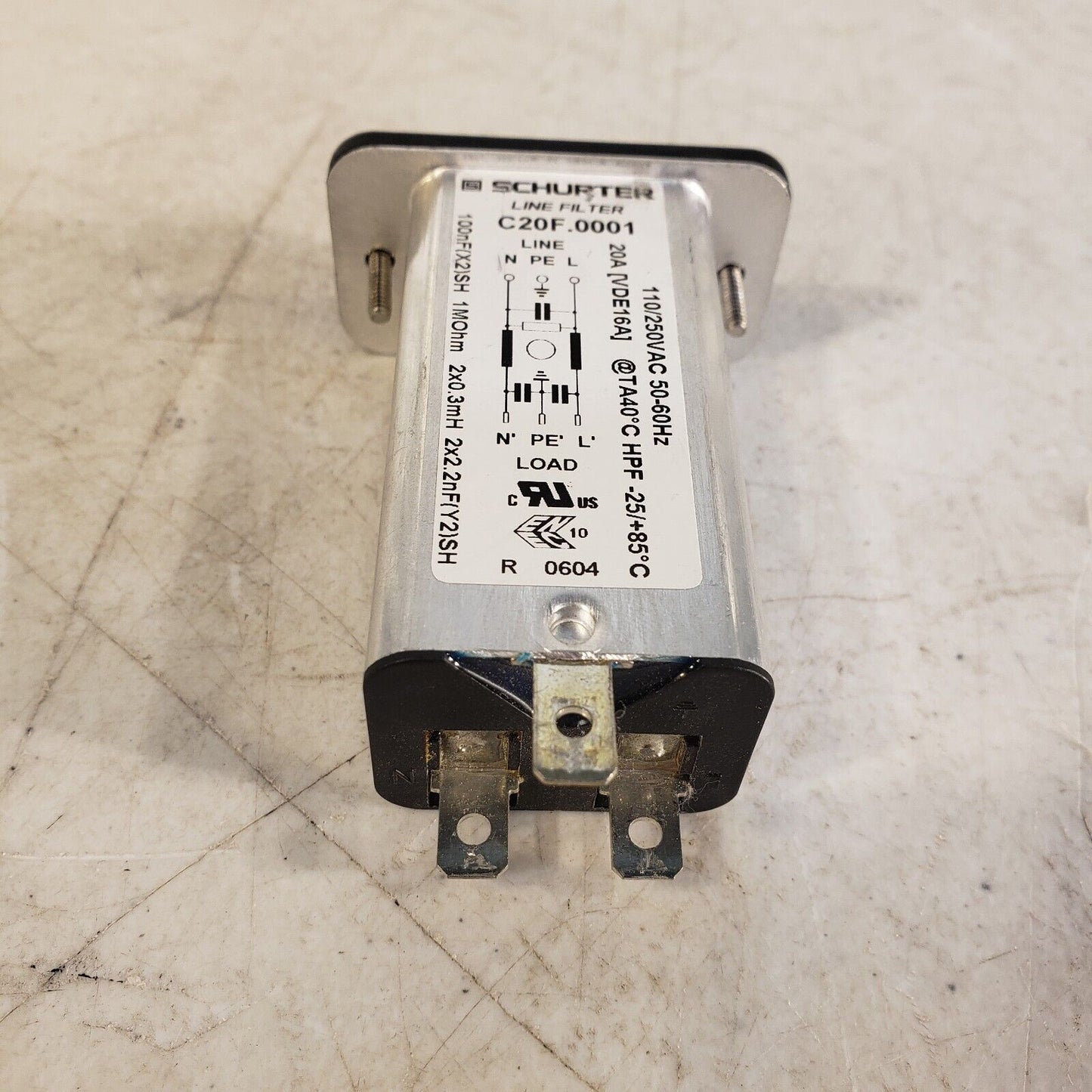 Schurter C20F.0001 Line Filter 110/250VAC 50-60Hz 20A 100nF 1MOhm