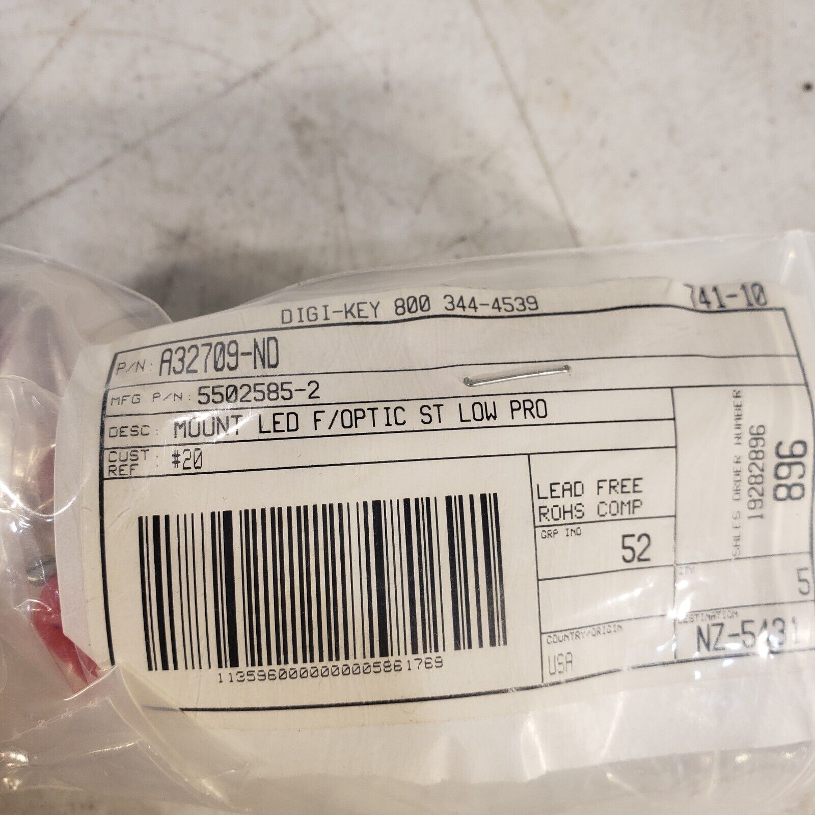 *Pack Of 7* DigiKey 5502585-2 TE AMP Mount LED F/Optic ST Low Pro Conn ...