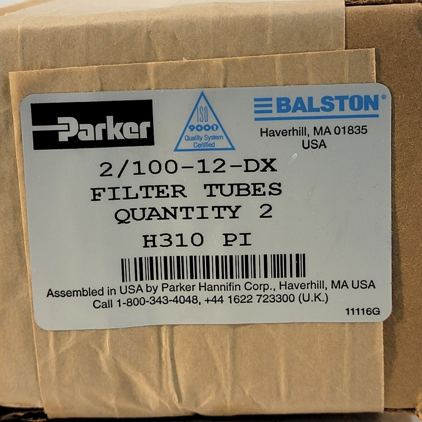 Lot Of 2 Parker Balston Membrane Cartridge Filter Tube 2/ 100-12-DX 2/100