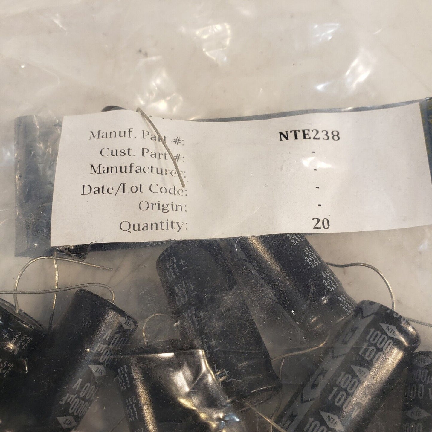 *Pack Of 20* NTE 238 100V 1000uF Electrolytic Axial Capacitor -23⁰C To 85⁰C