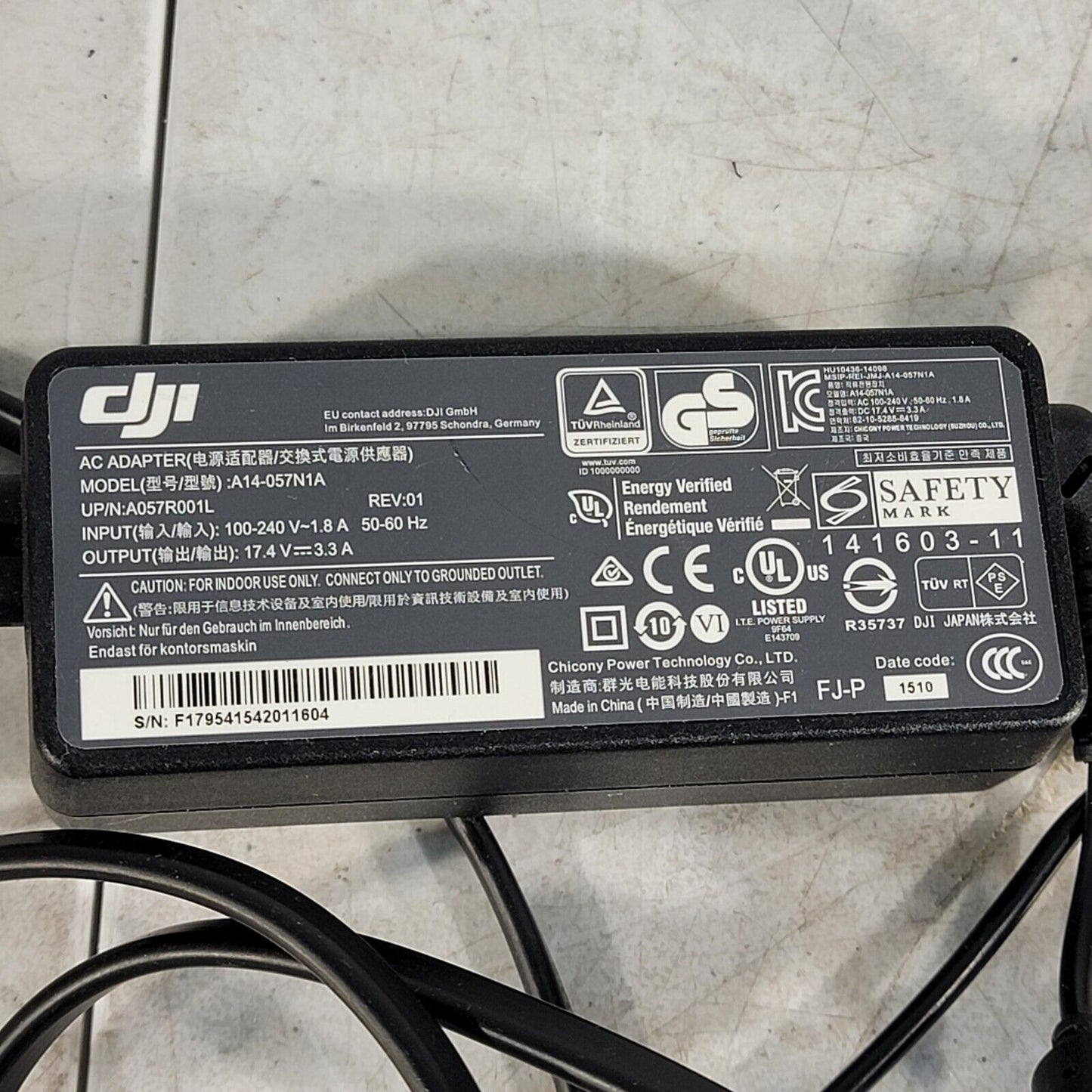 Genuine OEM DJI Phantom 3 Battery CHARGER AC POWER ADAPTER 17.4V 3.3A A14-057N1A