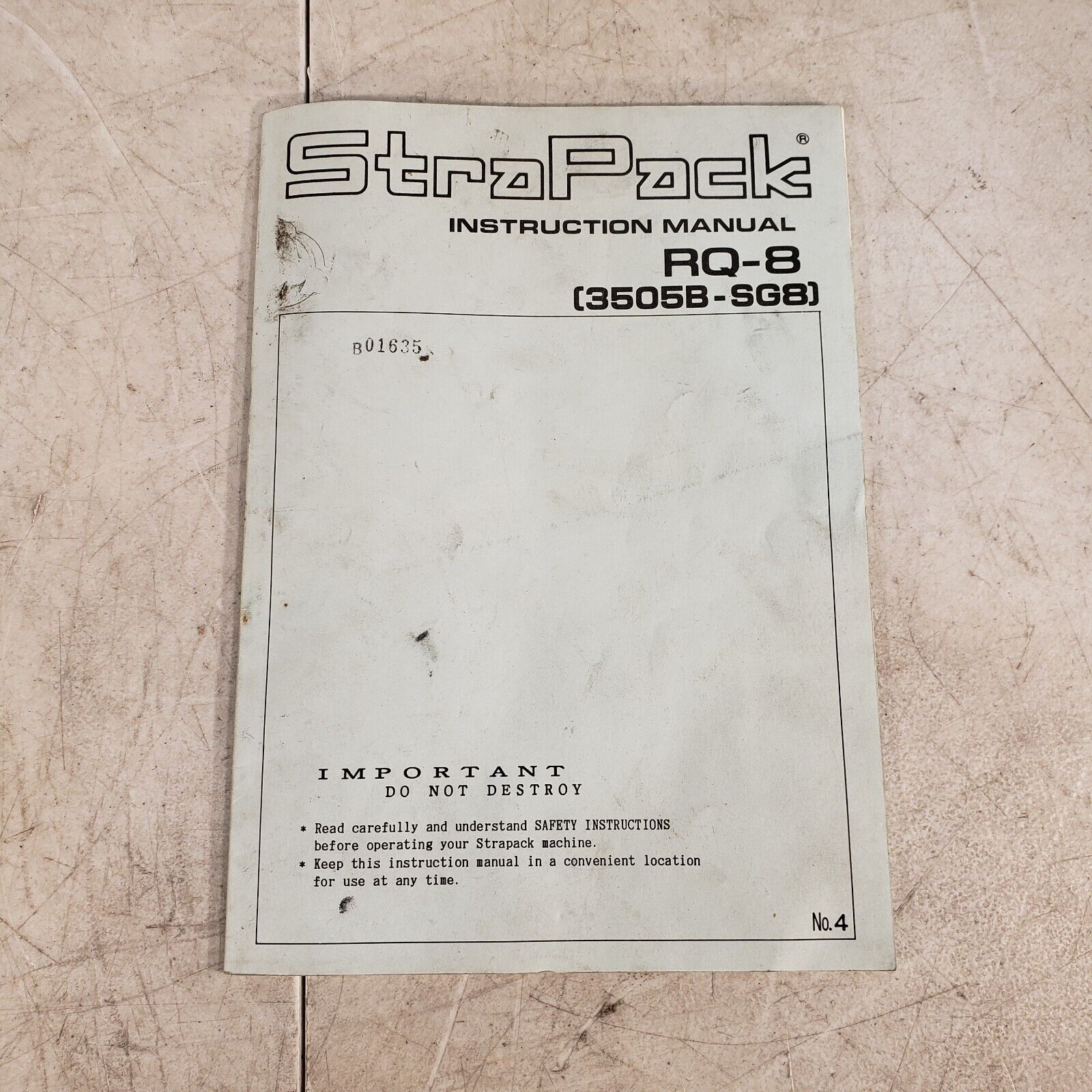StraPack Instruction Manual RQ-8 3505B-SG8 1995 – Lab Liquidators Store