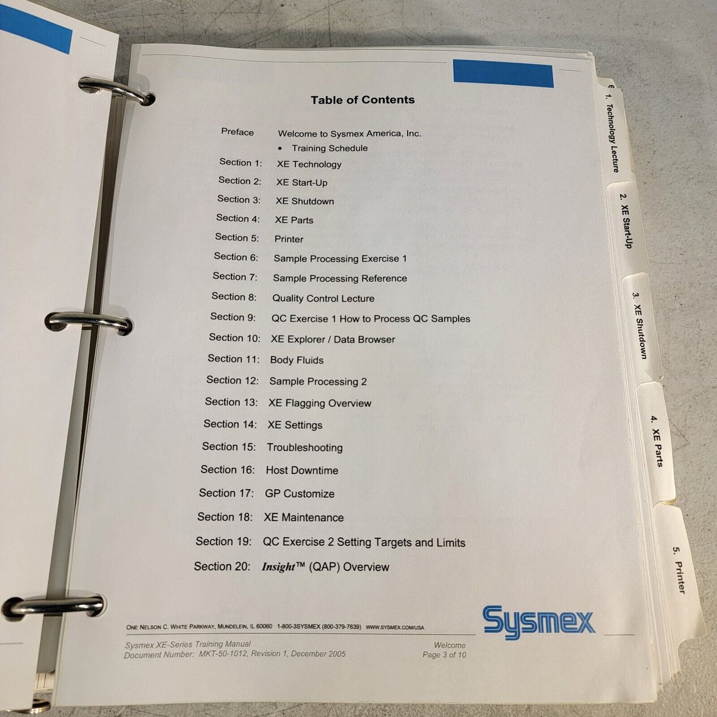 Sysmex Hematology Analyzer XE-series Training Manual MKT-50-1012