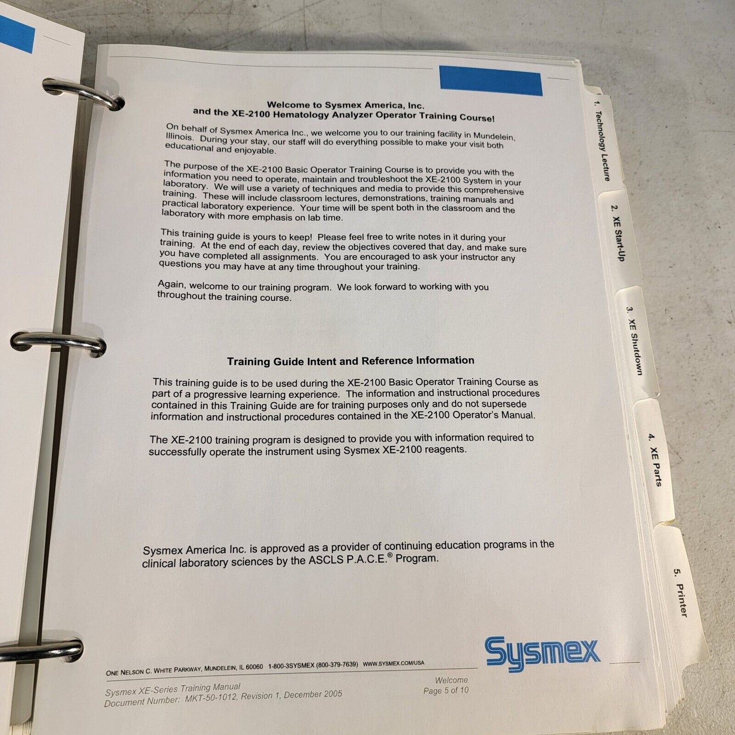 Sysmex Hematology Analyzer XE-series Training Manual MKT-50-1012