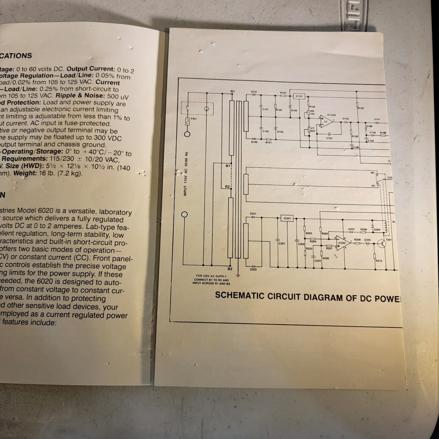 Vintage Electro Regulated DC Power Supply 6020 Instruction Manual w/ Schematics