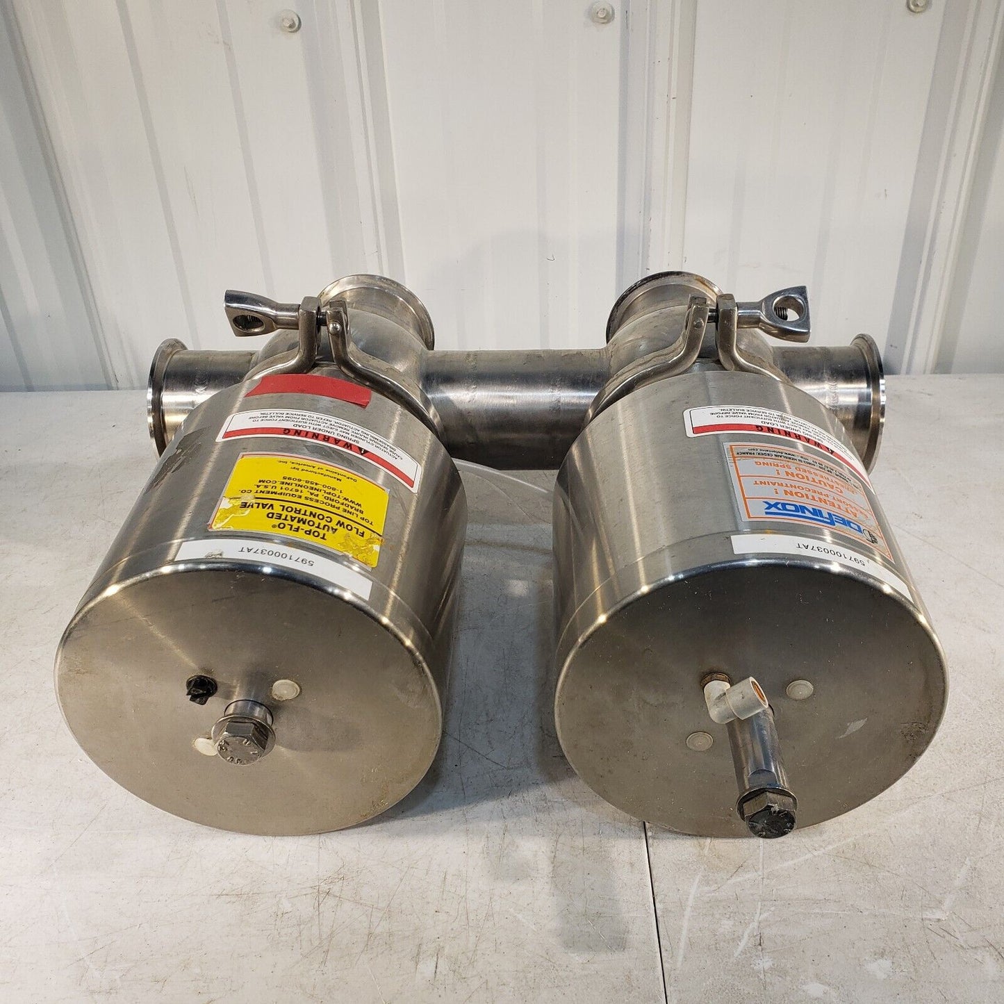 Pair Of Definox DCX3 Flow Control Valves w/ Custom Tri Clamp 3" Fittings  SS