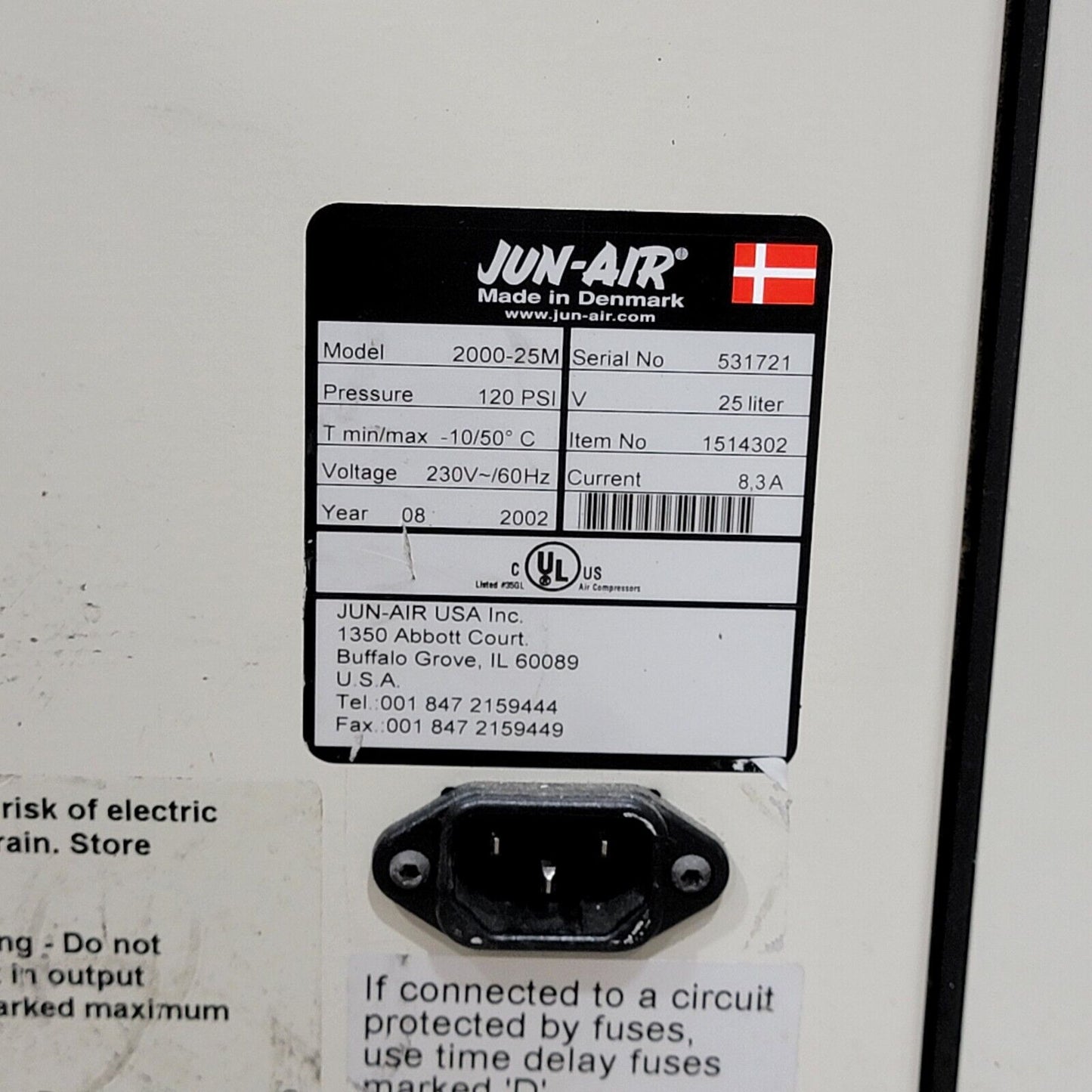 Tested Works- Jun-Air 2000-25M Oil-free Lab Air Compressor 120PSI 25-Liter 240v