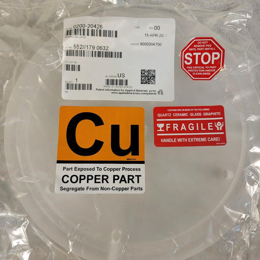 AMAT 0200-20426 Quartz Insulator Pinless 8" SNNF Preclean II 0200-20064