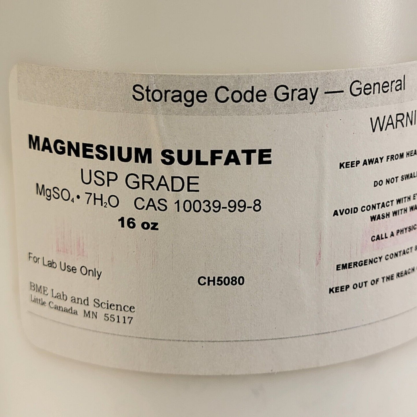 Magnesium Sulfate Heptahydrate 16 Oz Bottle 99.9% USP Lab Grade 10039-99-8