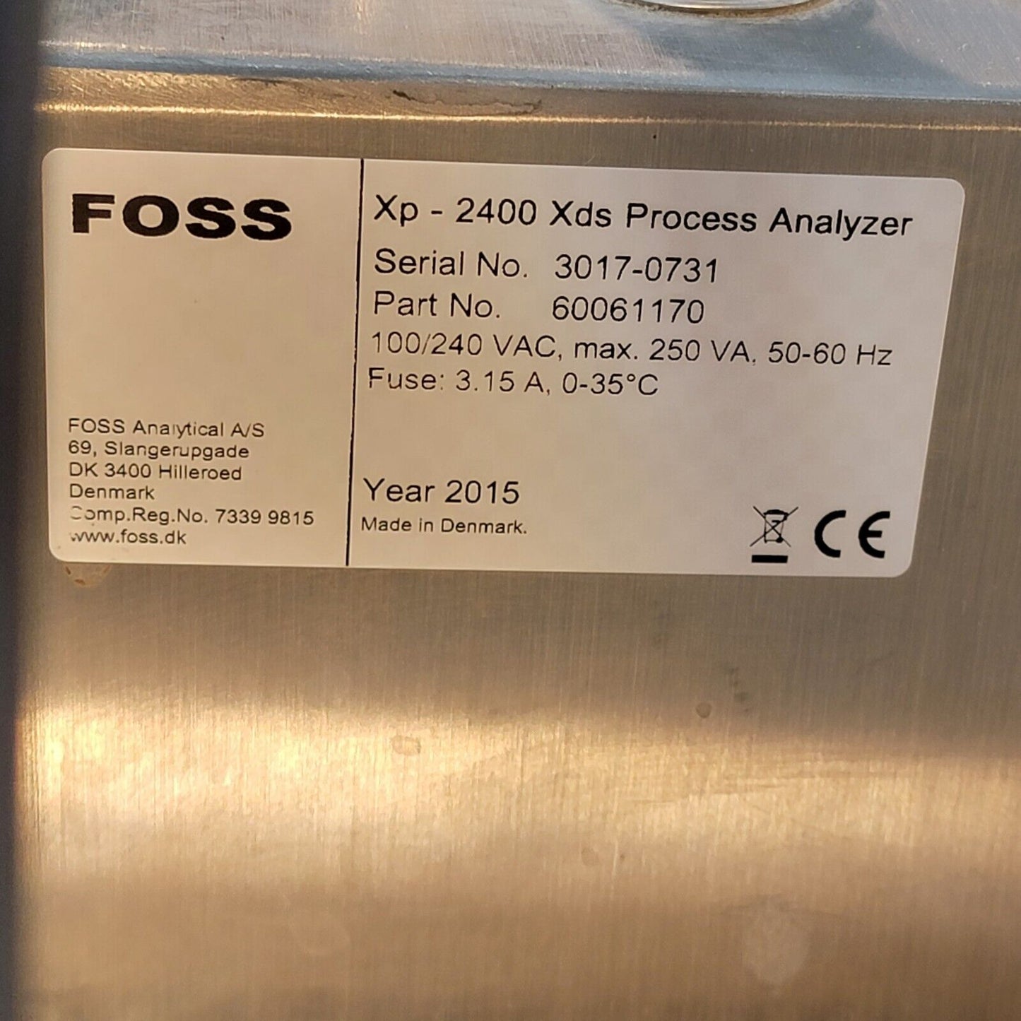 Metrohm Foss XP-2400 XDS NIRS NIR Process Analyzer 60061170 w/ Manual