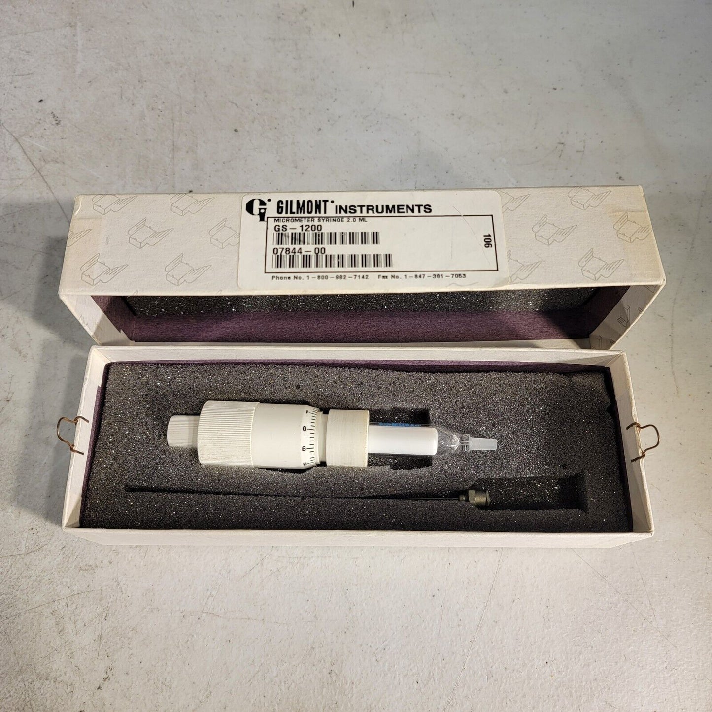 Gilmont Instruments Micrometer Syringe 2.0 mL 0.002 mL Divisions GS-1200