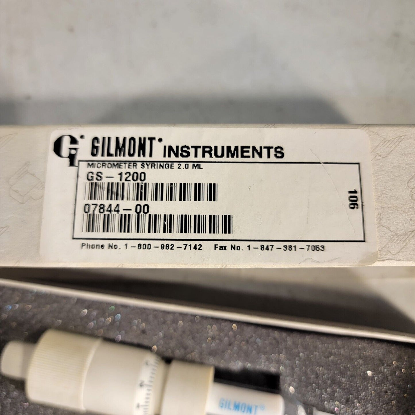 Gilmont Instruments Micrometer Syringe 2.0 mL 0.002 mL Divisions GS-1200