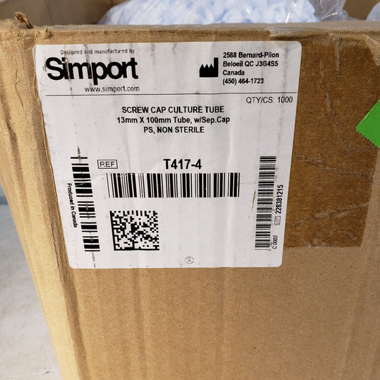 Simport T417-4 Screw Cap Culture Tube 13mm X 100mm QTY:1000