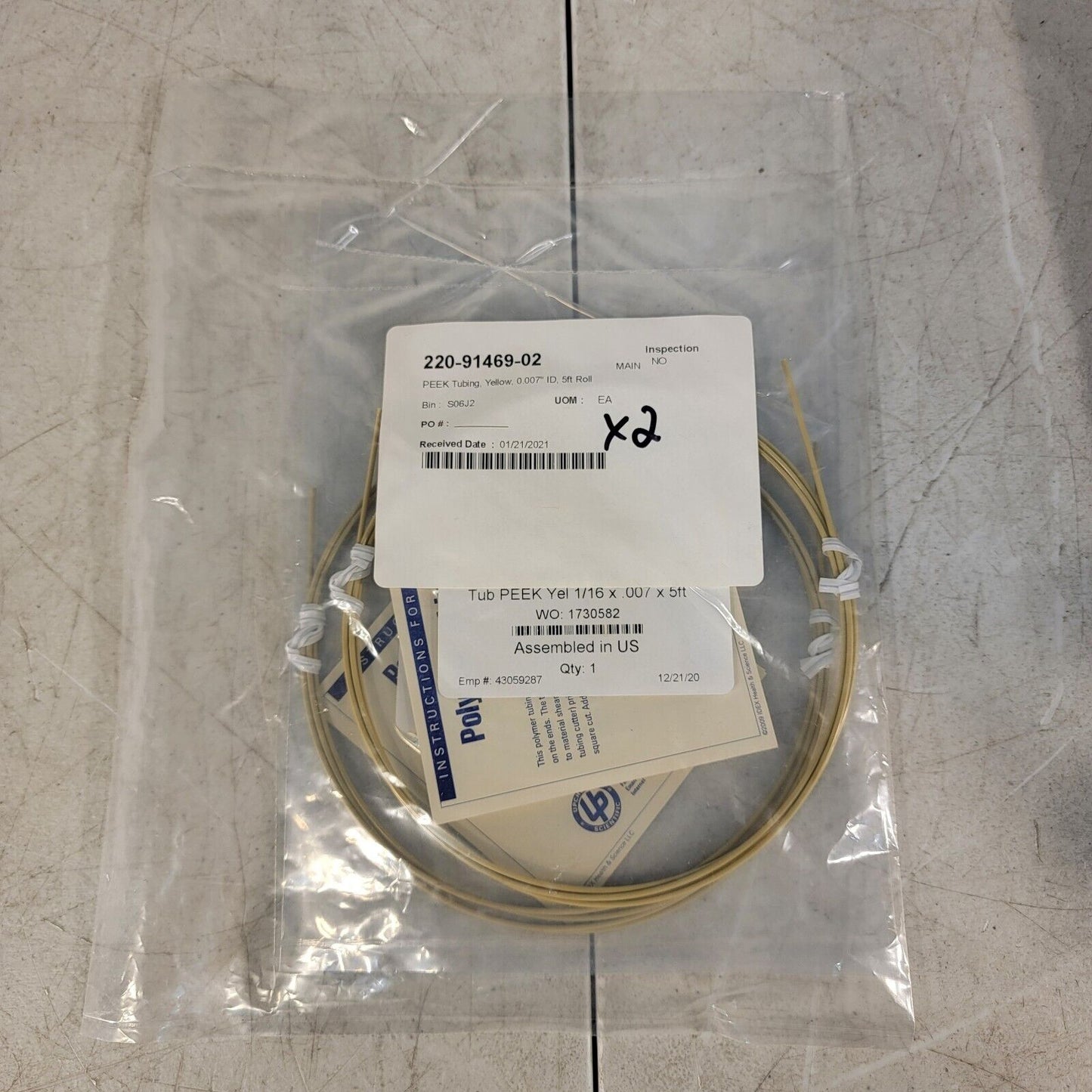 Lot of 2 Shimadzu 220-91469-02 Yellow PEEK Tubing 1/16" For Column Outlet Det In