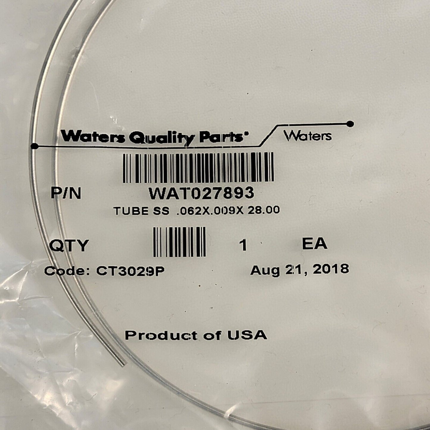 Waters WAT027893 Stainless Steel Tube .062x.009x28.00 HPLC Thick Wall Tubing