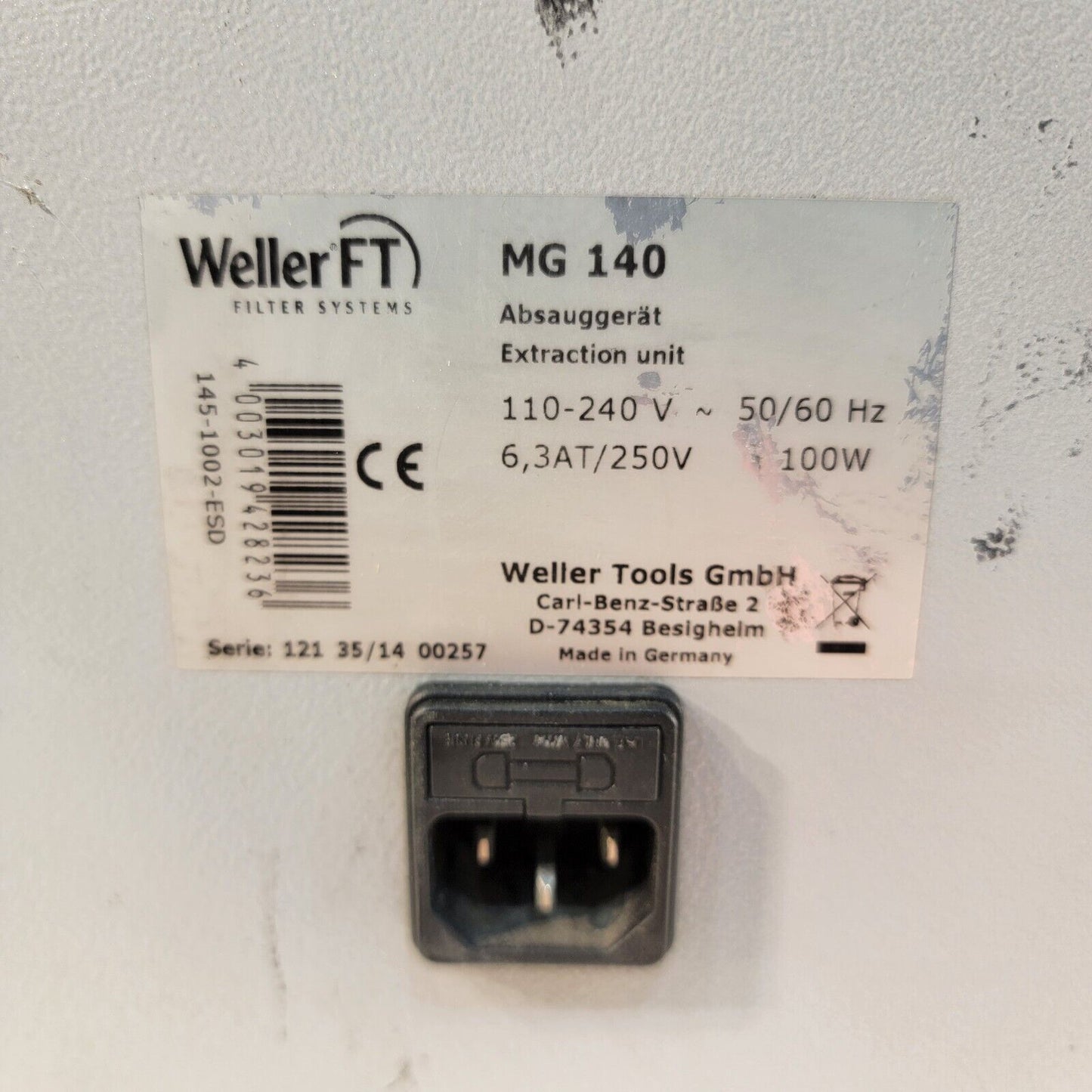 Weller MG140 U-145-1000-ESD 2,300 Pa Fume Extraction Unit 100 – 240V, 100W