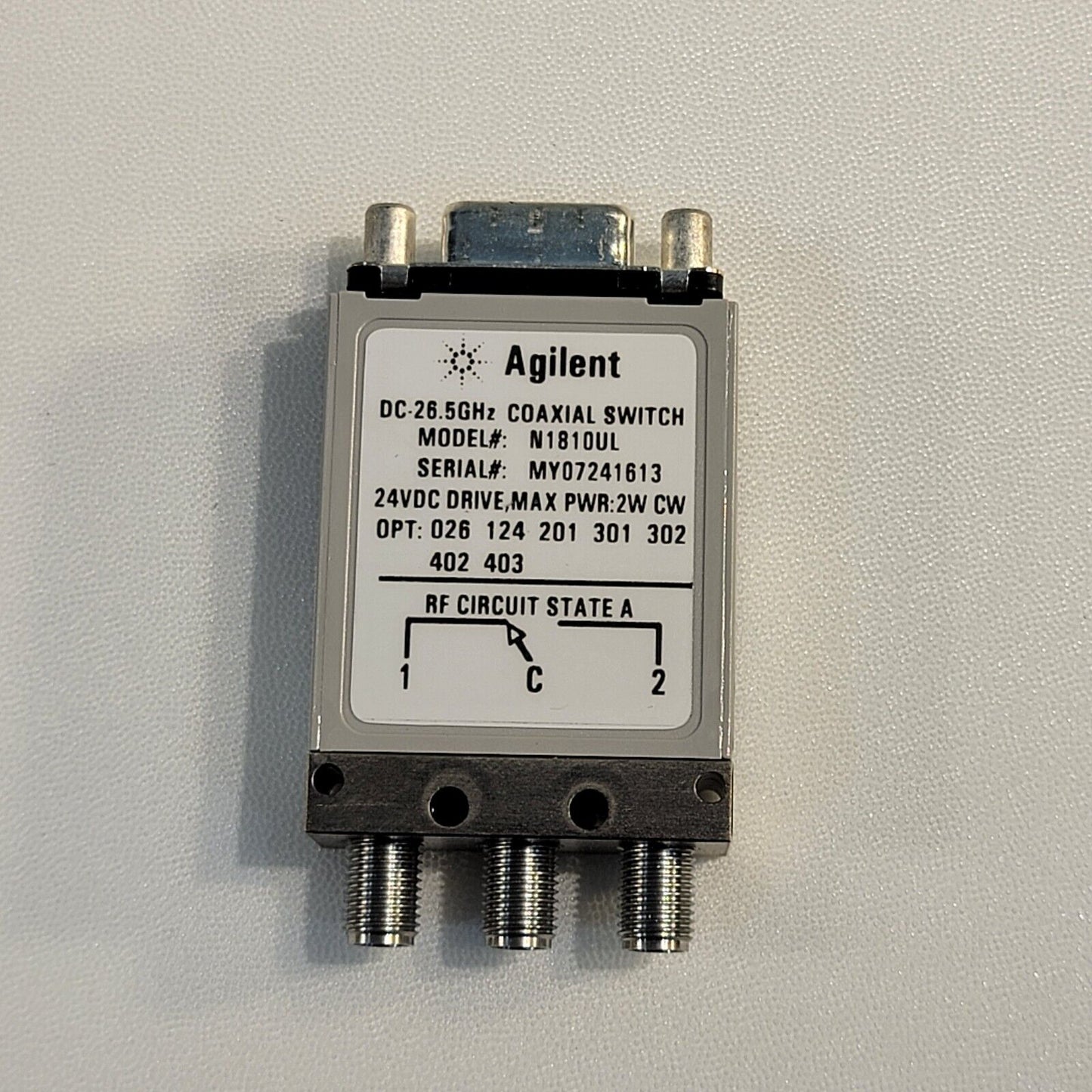 Agilent N1810UL DC-26.5GHz Coaxial Switch SMA RF 24VDC 2W Max Power