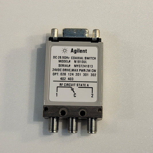 Agilent N1810UL DC-26.5GHz Coaxial Switch SMA RF 24VDC 2W Max Power