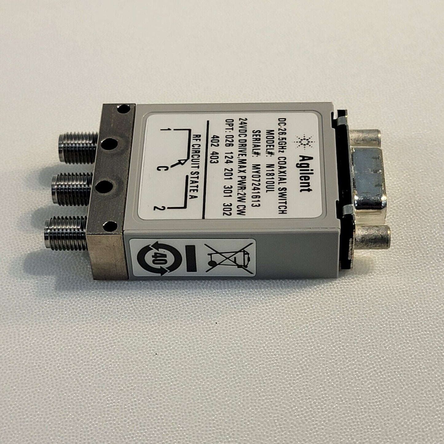 Agilent N1810UL DC-26.5GHz Coaxial Switch SMA RF 24VDC 2W Max Power